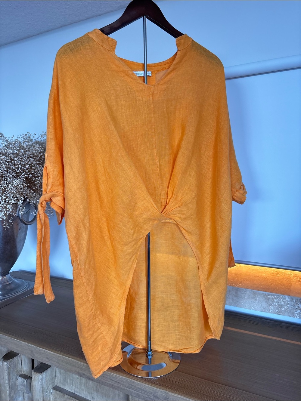 100% Linen Made in Italy Orange Lagenlook Oversized Top L Luxury - Picture 7 of 9
